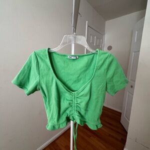Zara Bright Green Gathered Crop Top